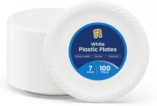 Vista 8 de R-kay Tazones de plástico - 100 unidades de tazones desechables aptos para microondas - Tazones de plástico blanco resistentes, de alta resistencia