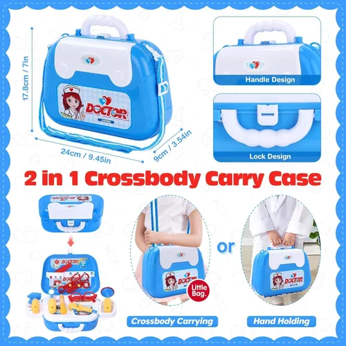 Vista 5 de Kit de doctor para niñas, juego de médicos para niños pequeños, 22 piezas, regalo de juego de doctor para niños, juego de juguetes médicos con juego