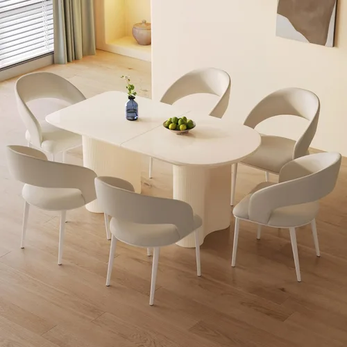 Vista 11 de Mesa de comedor negra de 55 pulgadas, una mesa rectangular de extremo redondeado con patas de diseño ondulado para cocina, comedor, oficina en casa