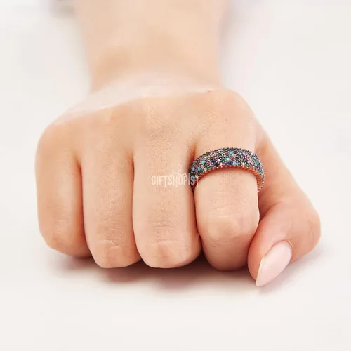 Vista 6 de Diseño especial 5 Líneas Multipiedra Turca Joyería hecha a mano Amatista Rosa Rubí Turquesa Zafiro Citrino Topacio Piedra 925 Anillo de Plata de Ley