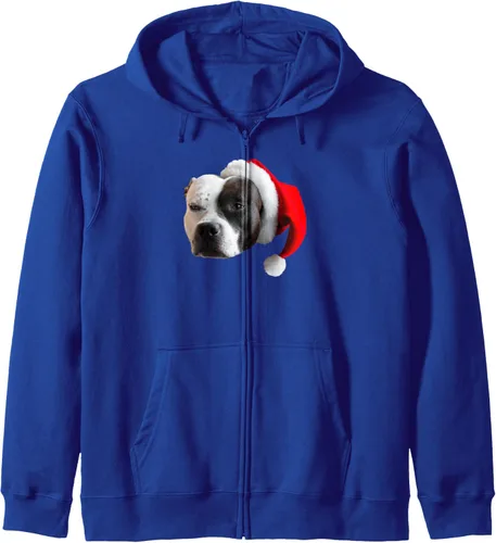 Vista 4 de Cute Pit Bull Terrier Santa Hat Image Christmas Dog Pittie Zip Hoodie Negro