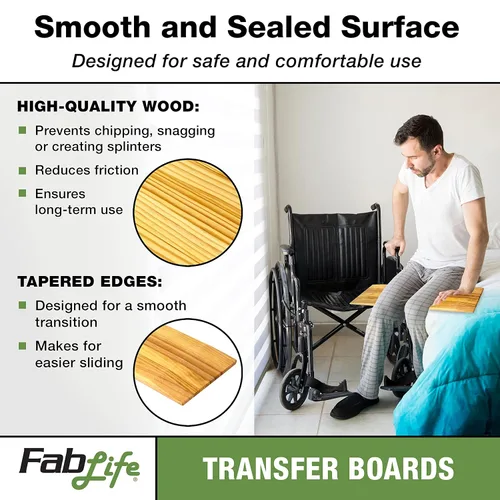 Vista 3 de Generic 50-3000 FabLife Deluxe - Tabla de transferencia de madera dura para fácil transferencia de pacientes, 8 x 24 pulgadas