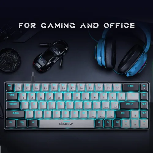 Vista 6 de abucow Teclado mecánico para juegos 65%, teclado compacto con cable con interruptor azul con retroiluminación azul, teclas intercambiables negro