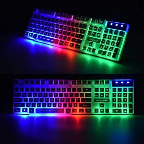 Vista 3 de Teclado y mouse para juegos con cable 4 en 1 teclado retroiluminado LED arcoíris mouse óptico de 6 botones de 2400 DPI auriculares para juegos de PC