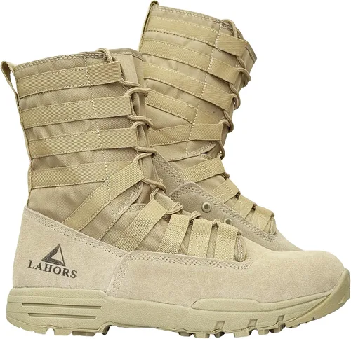 Vista 8 de Botas tácticas militares de combate ligeras para hombre. Botas de desierto al aire libre para senderismo, ejército, transpirables, con cremallera