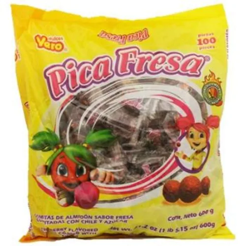 Vista 4 de VERO PicaFresa - Caja de dulces masticables de fresa y chile con 7 bolsas de 30