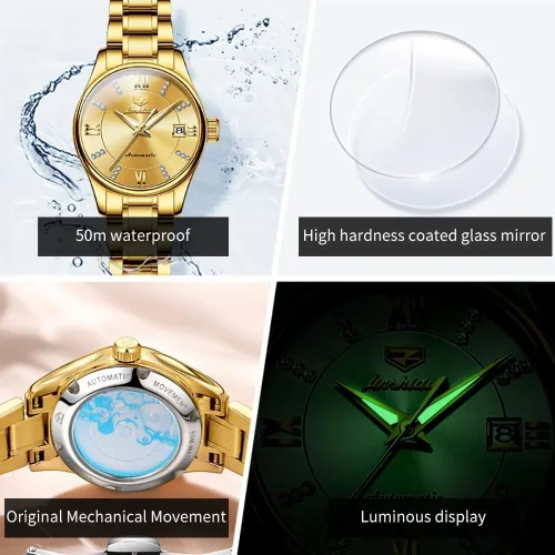 Vista 6 de OLEVS - Relojes Automáticos para Mujer con Tourbillon de Diamante, Relojes de Pulsera Elegantes, Fase Lunar, Impermeables, Luminosos