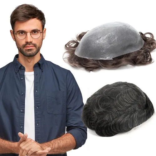 Vista 49 de GEXWORLDWIDE GEX 62 colores tupé para hombres 0.002 in piel ultra fina V-loop 8x10 pulgadas cabello humano conjunto gris densidad densidad densidad