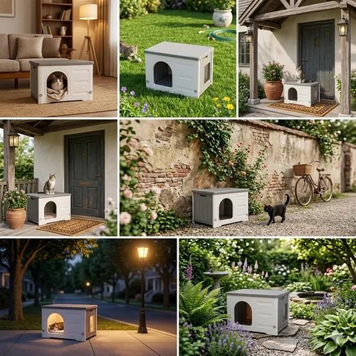 Vista 9 de Rockever - Casa para gatos HDPE con forro, impermeable, fácil de limpiar al aire libre