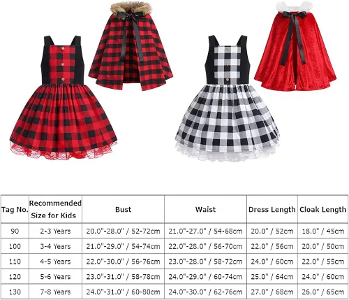 Vista 7 de Vestido de fiesta de Navidad para mujeres y niños y niñas, vestido de tutú a cuadros rojos con capa con capucha, capa y disfraz familiar a juego
