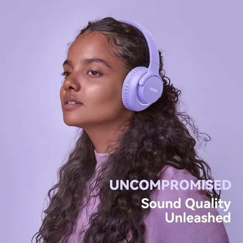 Vista 3 de KVIDIO Auriculares Bluetooth, auriculares inalámbricos con micrófono, tiempo de funcionamiento de 65 horas, auriculares sobre la oreja
