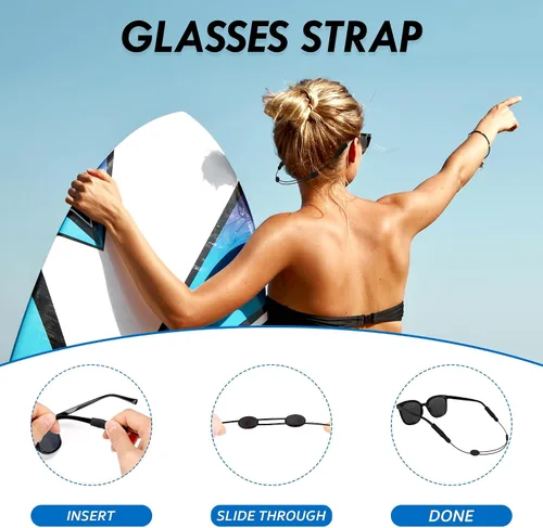 Vista 2 de Correa Ajustable para Gafas, Correa Antideslizante para Gafas de Sol para Deportes, Cordón Sujetador de Gafas Sin Cola, con Retenedor de Gafas