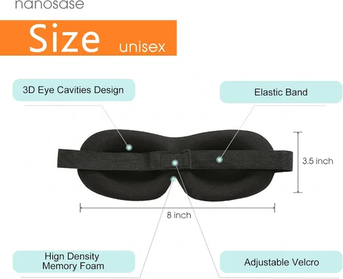 Vista 4 de Máscara para dormir 3D con los ojos vendados, de espuma viscoelástica HD, extremadamente cómoda y ligera de llevar (venda 1 negro)