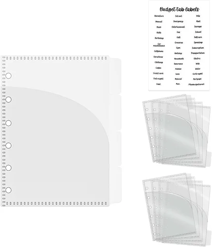 Vista 10 de NatSumeBasics Divisores de bolsillos para carpetas A5 sin cremallera, 6 sobres con pestañas para rellenar con efectivo, insertos transparentes