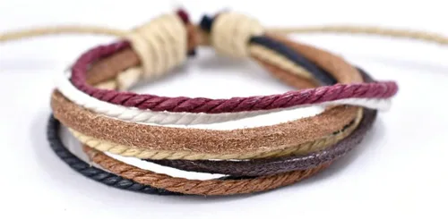 Vista 2 de Bigbabybig 3 pulseras de cuero estilo surfista con alas de ángel punk, étnicas tribales y étnicas para hombres y mujeres, pulsera trenzada de cuero