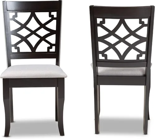 Vista 4 de Baxton Studio Mael - Juego de 2 sillas de comedor y sillas de comedor tapizadas de tela gris y acabado marrón oscuro de madera