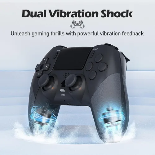 Vista 5 de CHEREEKI Controlador inalámbrico para PS4 con 2 botones macro, audio de 3.5mm y función Turbo, control de movimiento de 6 ejes, vibración dual