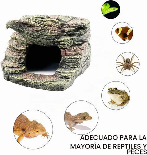 Vista 5 de Plataforma para tomar el sol de reptiles, escondite de cuevas de Gecko, cueva de serpiente y pieles para reptiles, anfibios y animales pequeños