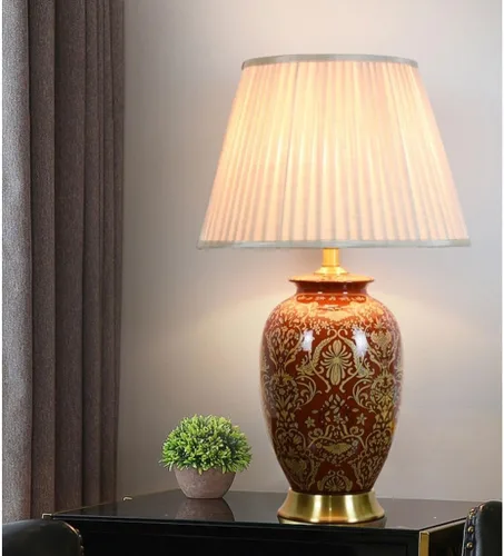 Vista 8 de Lamp for Desk Living Room Large Side Table Corner Lamp Retro Ceramic Table Lamp Modern Bedroom Bedside Lamp Desk Lamps for Home Office(Push Button