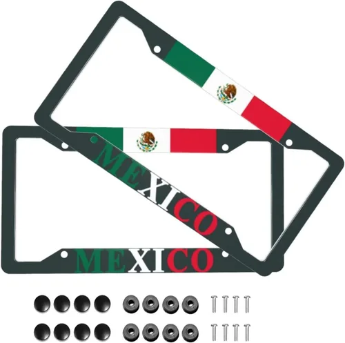 Vista 2 de Marcos de matrícula con bandera mexicana, decoración de bandera personalizada, etiquetas de automóvil, cubiertas de matrícula de metal de aluminio
