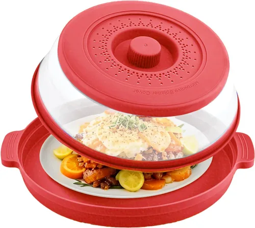 Vista 10 de Cubierta para microondas contra salpicaduras, cubierta de microondas para alimentos con bandeja anti-escaldadura, cubierta de placa de microondas