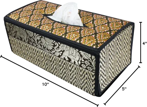 Vista 2 de Elegante estuche para caja de pañuelos hecho a mano con caña, 100% algodón, con funda de raso y dispensador, fabricado con materiales naturales B