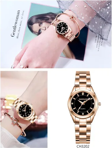 Vista 4 de Reloj de cuarzo clásico casual para mujer, de acero inoxidable, impermeable, luminoso, para mujer