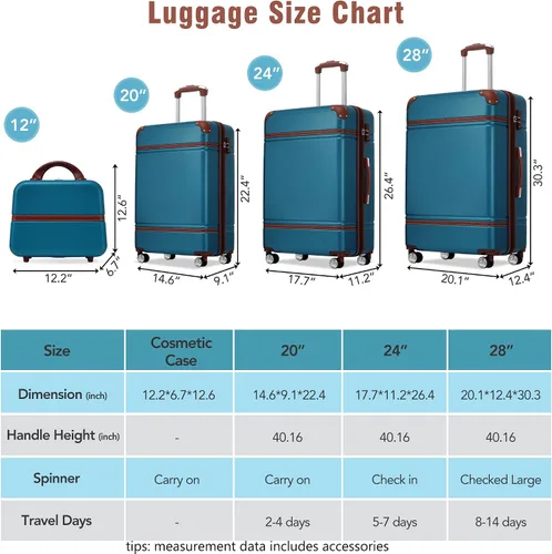 Vista 162 de Merax Equipaje, maleta extensible rígida con ruedas giratorias ligeras, Negro -, 40/48/52
