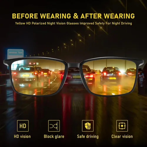 Vista 6 de DUCO Las mujeres redondas polarizadas visión nocturna conducción antideslumbrante amarillo gafas polarizadas reducen el deslumbramiento y mejoran