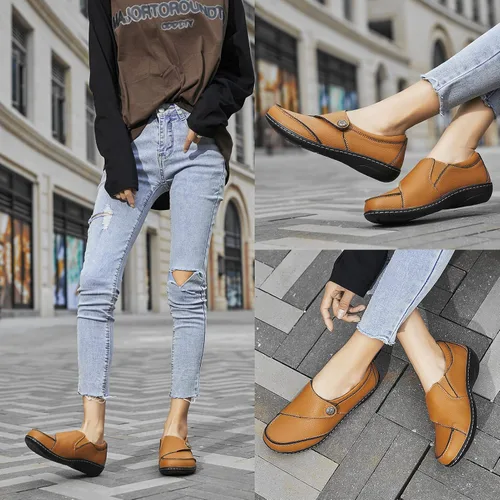 Vista 5 de Geoeleph Mocasines casuales para mujer, cómodos y cómodos para caminar, mocasines de cuero para conducir