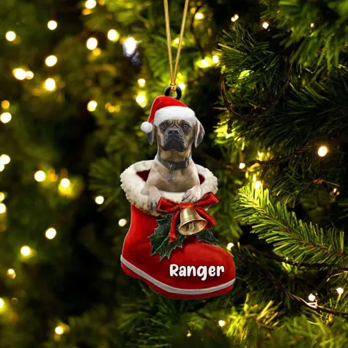 Vista 60 de Amantes de los perros de Navidad – Akita Inu Dog in Santa Boot Adorno de Navidad, adorno personalizado en forma 2D, adorno de Navidad, personaliza