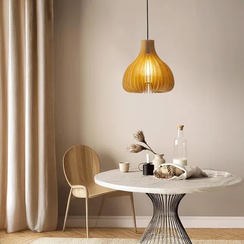 Vista 3 de Lámpara colgante de 9.1" Luz Colgante de Techo de Madera Maciza Ajustable Casquillo E27 Decorativa Iluminación Interior para Comedor Cocina Recámara