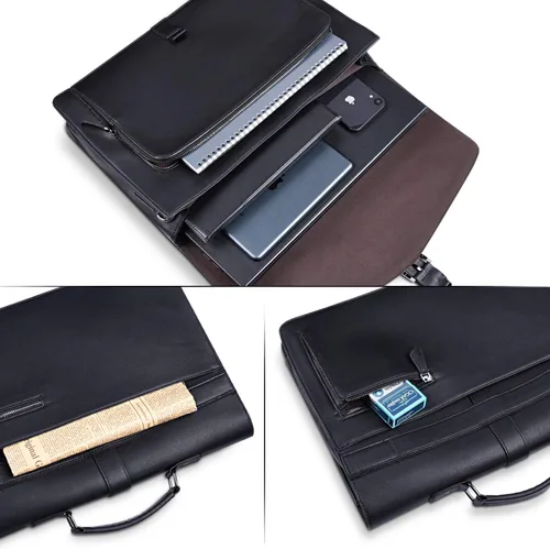 Vista 9 de ESTARER Portafolio de cuero para hombres de 15.6 pulgadas, bolsa para computadora portátil para oficina/negocios/viajes, bolsa de hombro grande