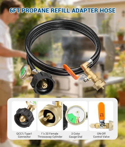 Vista 3 de Adaptador de repuesto de propano DPB de 3 pies con manguera de goma para 1 Negro