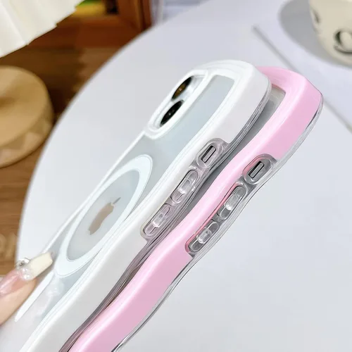Vista 5 de Yeddabox Magsafe - Funda compatible con iPhone 13, diseño de ondas, lindo marco de colores de caramelo con ondas de agua, a prueba de golpes