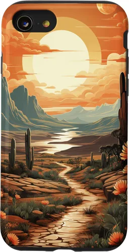 Vista 18 de iPhone 12 Pro Max Abstract Mountains Cactus Desert Landscape en funda terracota