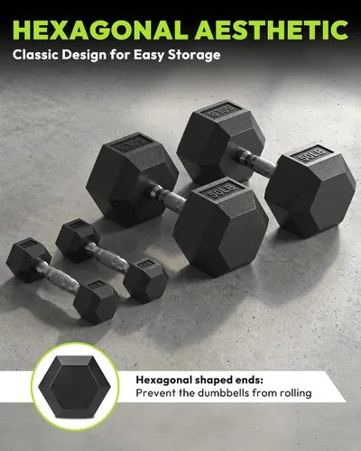 Vista 8 de HANDBODE Dumbbell Set with Rack, Rubber Coated Fixed Dumbbells 360-790 lbs Heavy Duty Hexagonal Weights, Non-Roll Hexagon Shape for Stability