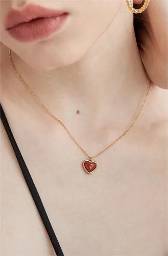 Vista 8 de Temoto Valentines Day Girlfriend Gifts Necklace - Gold Carnelian Crystal Heart Necklace for Women Teen Girls Love Gifts for Her