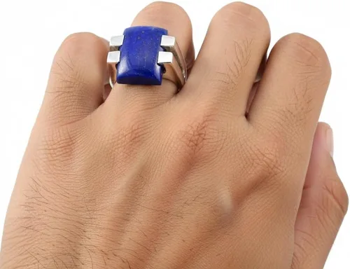 Vista 4 de 55Carat Natural Lapislázuli Hombres Anillo Plata Rectángulo Forma Azul Piedra Handamde Tamaño 5,6,7,8,9,10,11,12