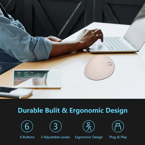 Vista 2 de Ratón ergonómico inalámbrico para computadora, blanco, unisex