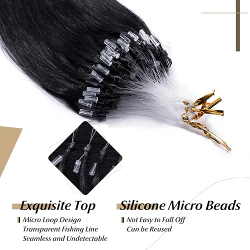 Vista 90 de SEGO Extensiones de cabello humano con micro cuentas, extensiones de cabello humano con micro bucle, lacio, natural, fusión fría, 1.76 oz/paquete