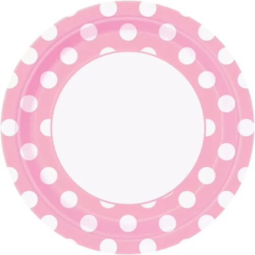 Vista 5 de Unique Industries, platos de papel de lunares, 8 piezas, color rosa intenso Rosa encendido