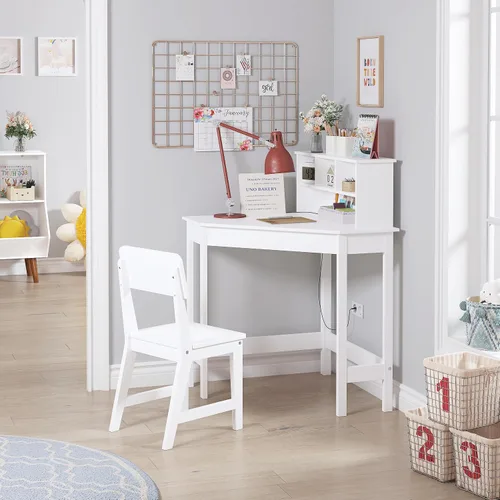Vista 7 de UTEX Escritorio para niños, juego de escritorio de esquina y silla, mesa de estudio para niños con almacenamiento y gabinete para uso escolar
