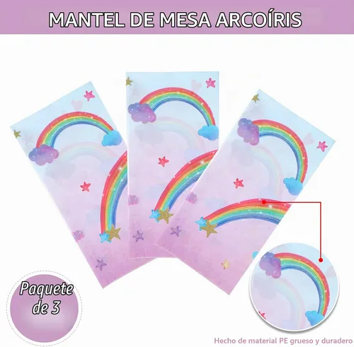 Vista 4 de Tegeme Mantel desechable de plástico con diseño de arco iris, impermeable, rectangular, fiesta, carnaval, suministros de decoración, 108 x 54