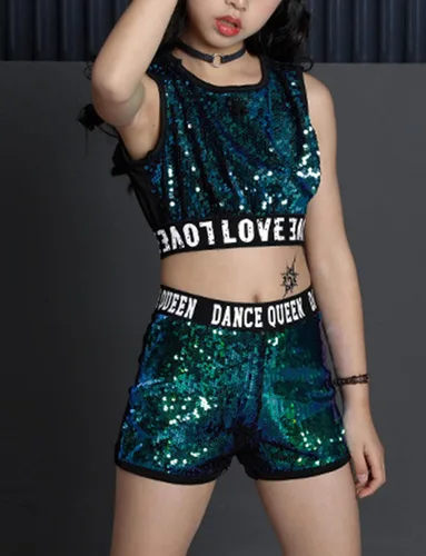 Vista 5 de Happy Cherry Vestido de baile de lentejuelas para niñas pequeñas, disfraz de hip hop, jazz para niños, uniformes de baile de majorette brillante