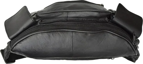 Vista 4 de Private Label Riñonera de piel de cordero genuina negra grande con bolsa para teléfono celular