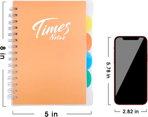Vista 4 de Yoment Cuaderno de 5 materias con pestañas, cuaderno grande de 5 x 8 pulgadas con divisores, 240 páginas, cuadernos de plástico de tapa dura