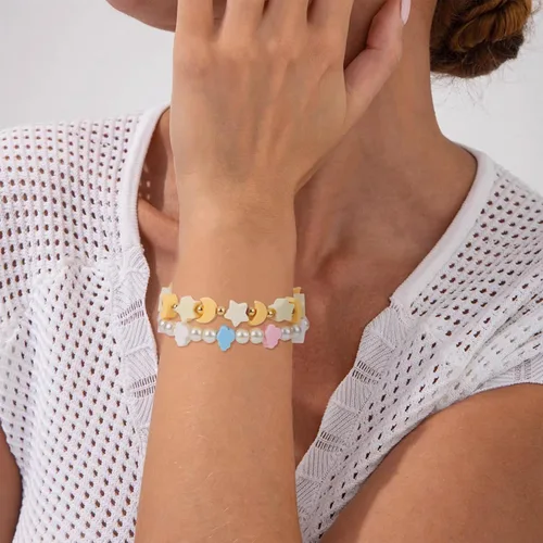 Vista 4 de 200 cuentas de arcilla polimérica de caramelo, luna, estrella, nube, cuentas espaciadoras sueltas para bricolaje, pulseras de amistad, collares