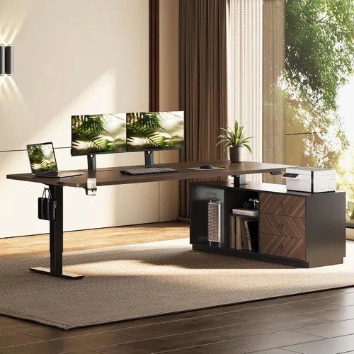 Vista 23 de FLEXISPOT Escritorio de pie en forma de L de 63 pulgadas con cajones, color Negro