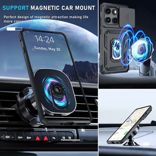 Vista 7 de Janmitta Funda compatible con Moto Edge 2025, cubierta integrada para lente de cámara deslizante + soporte de anillo de dedo, resistente, a prueba